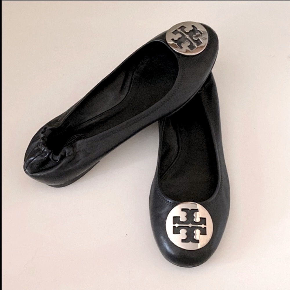 Tory Burch Black Leather Ballet Flats